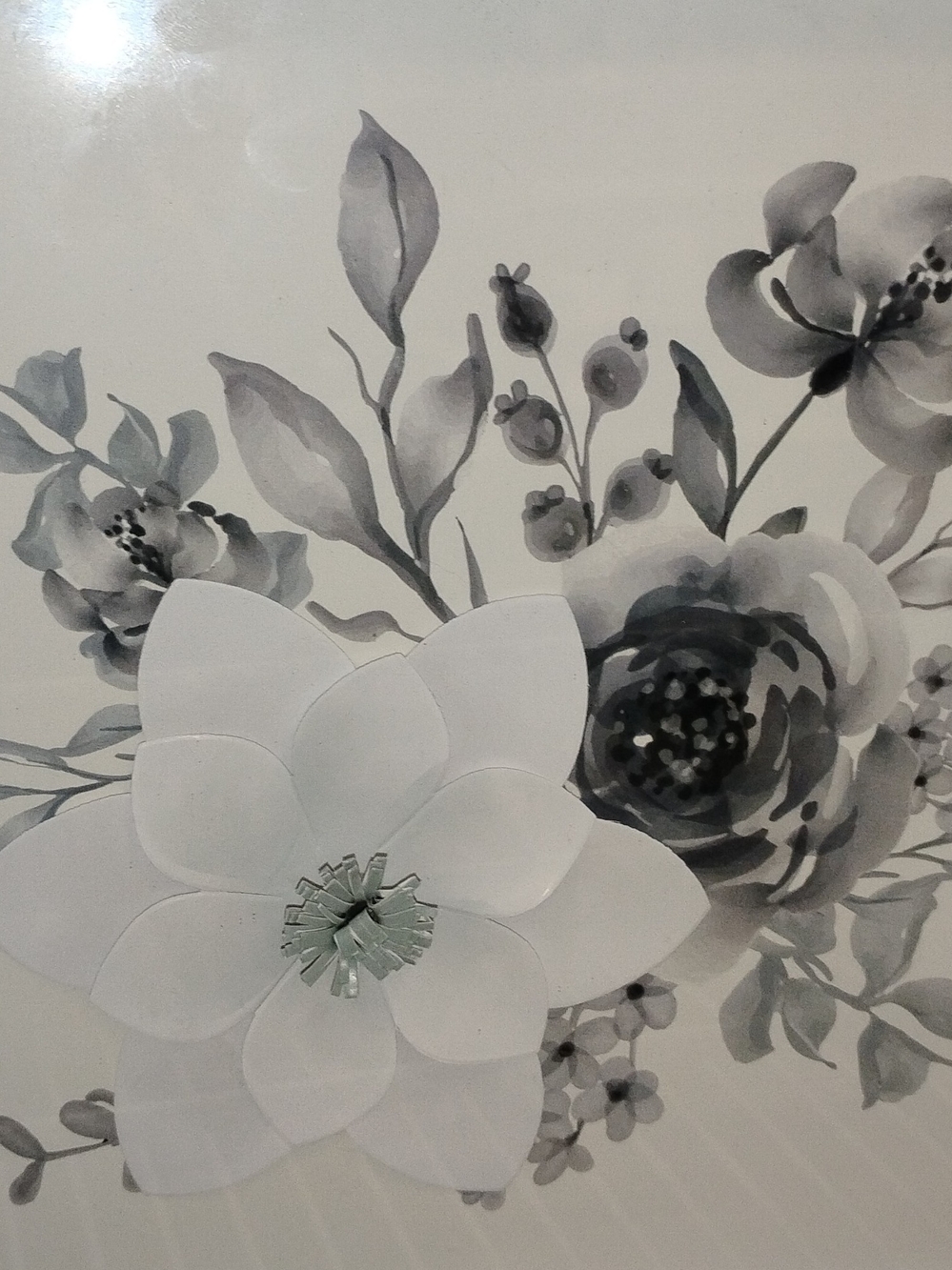 Floral Wall Art Canvas with White Layered Flower